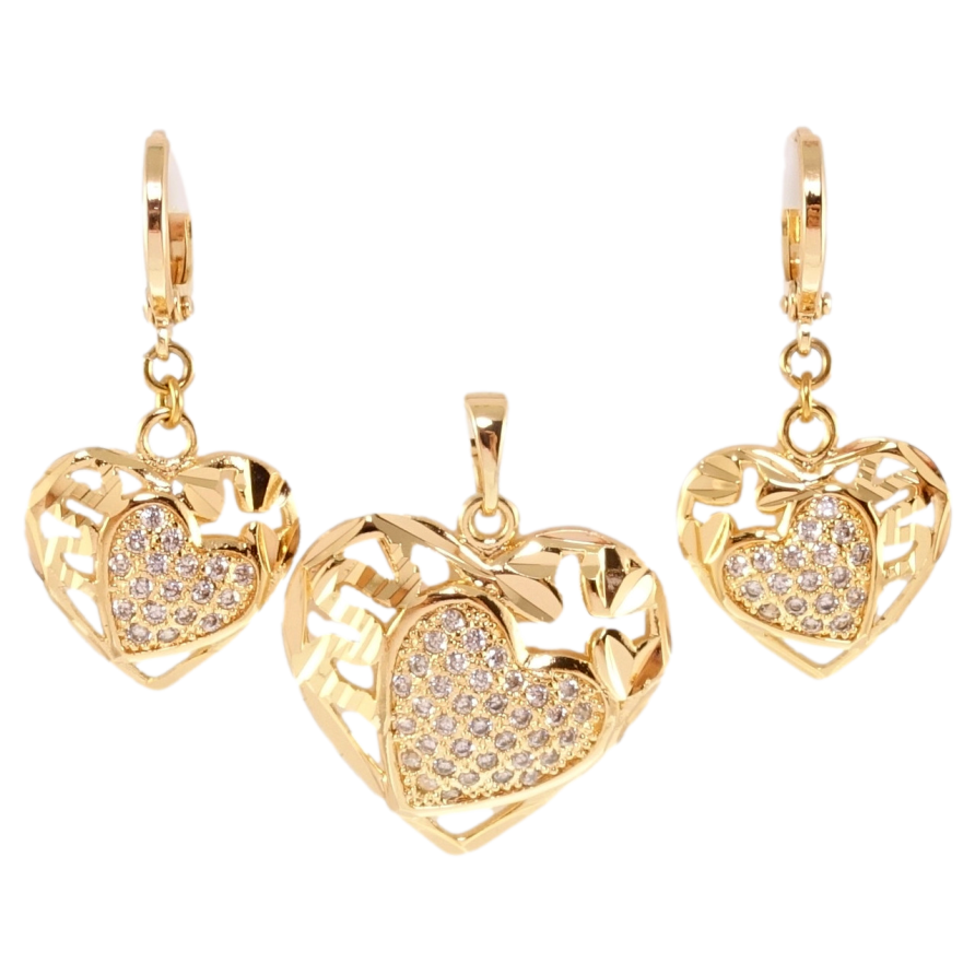 Набор Xuping M&L Цвет 18K Серьги Кулон Резные сердечки с цирконием фото №1 Набор Xuping M&L Цвет 18K Серьги Кулон Резные сердечки с цирконием фото №1