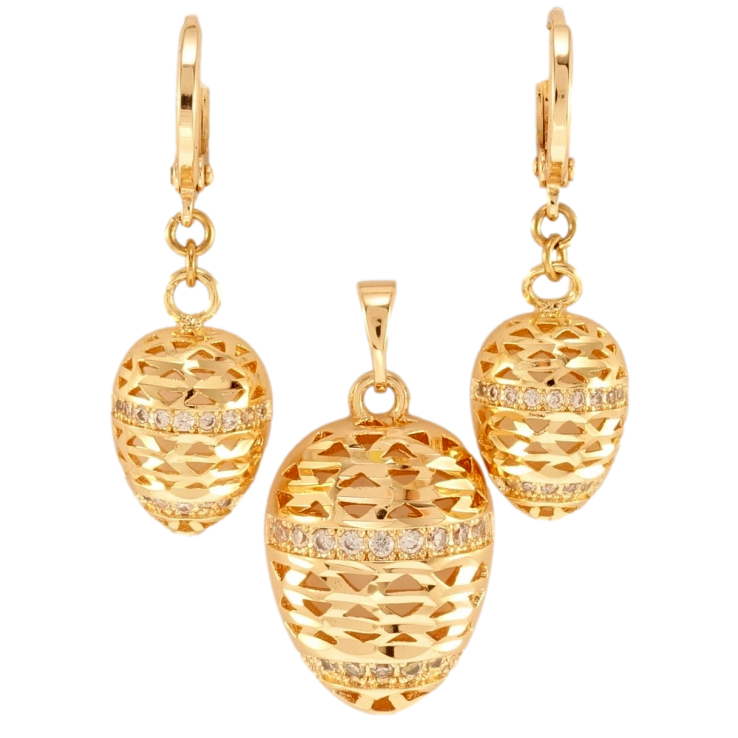 Набор Xuping M&L Цвет 18K Серьги Кулон Выпуклые овалы с резным узором фото №9