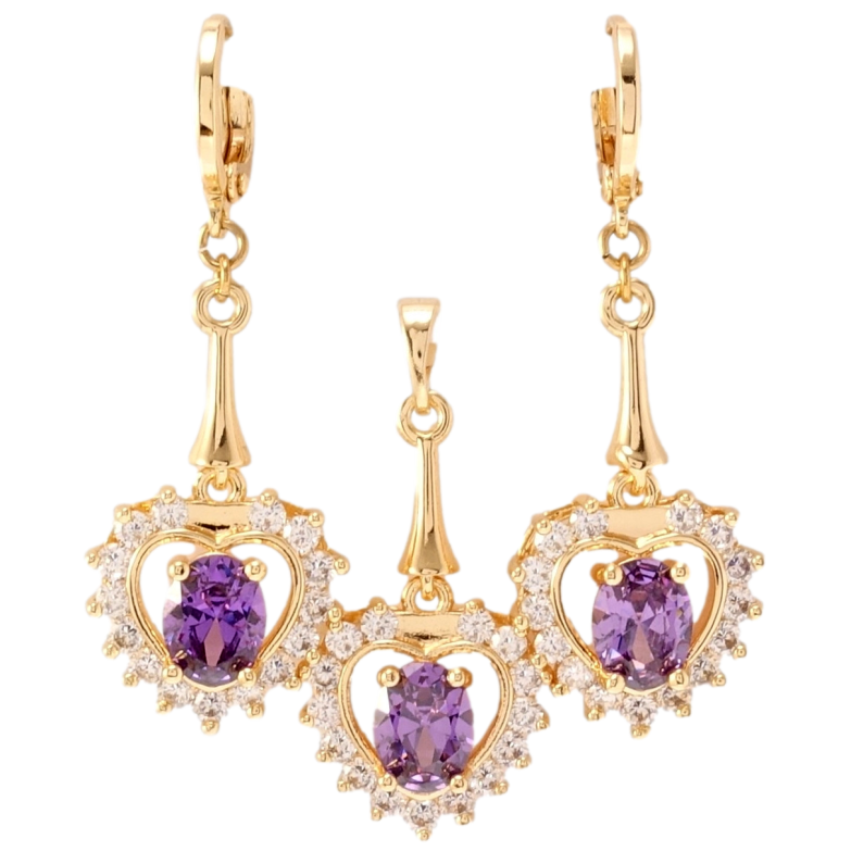 Набір Xuping M&L Колір 18K Сережки Кулон Сердечки з бузковими кристалами та цирконієм фото №1 Набір Xuping M&L Колір 18K Сережки Кулон Сердечки з бузковими кристалами та цирконієм фото №1