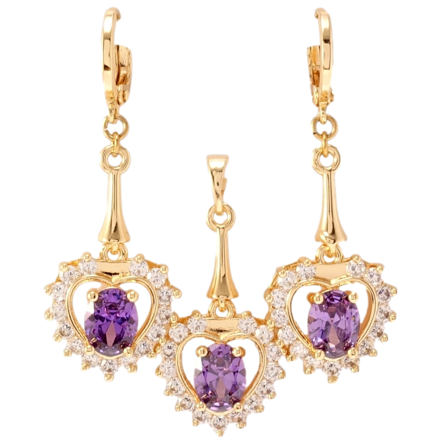 Набір Xuping M&L Колір 18K Сережки Кулон Сердечки з бузковими кристалами та цирконієм фото №1 Набір Xuping M&L Колір 18K Сережки Кулон Сердечки з бузковими кристалами та цирконієм фото №1