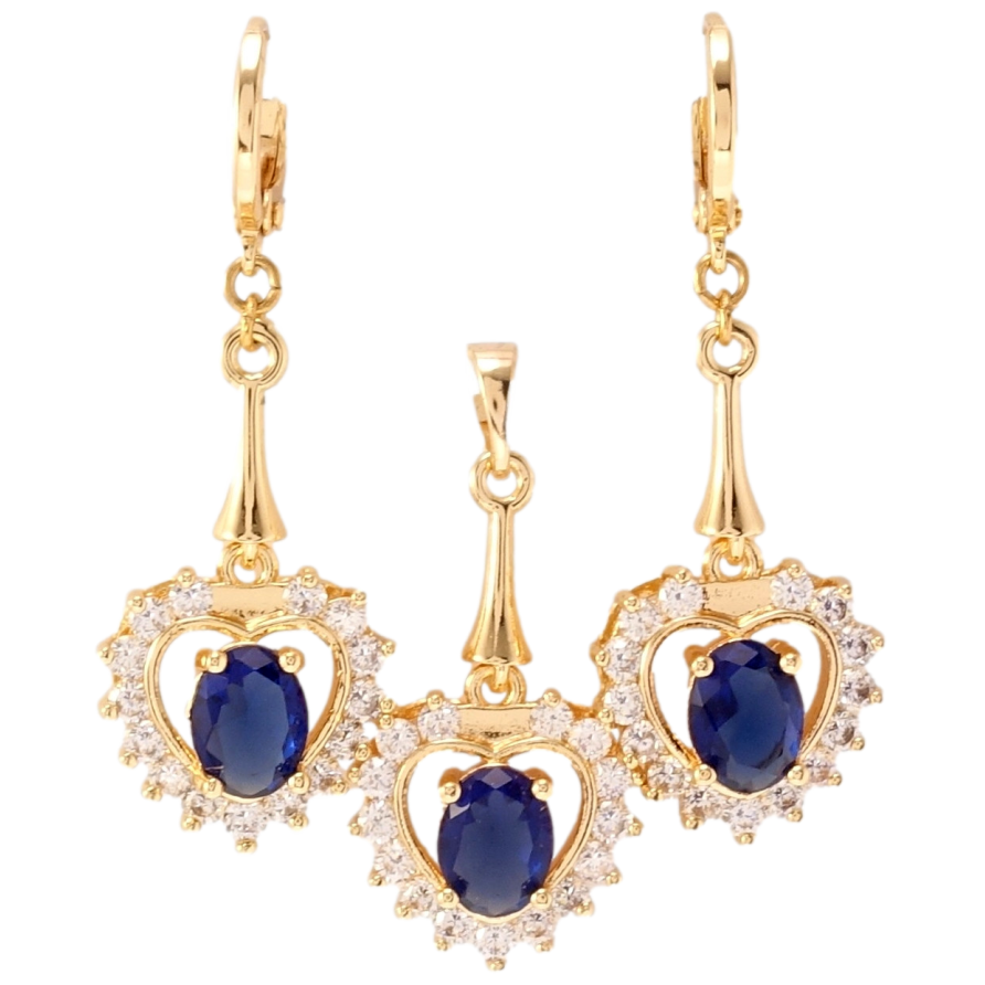 Набір Xuping M&L Колір 18K Сережки Кулон Сердечки з синіми кристалами та цирконієм фото №1