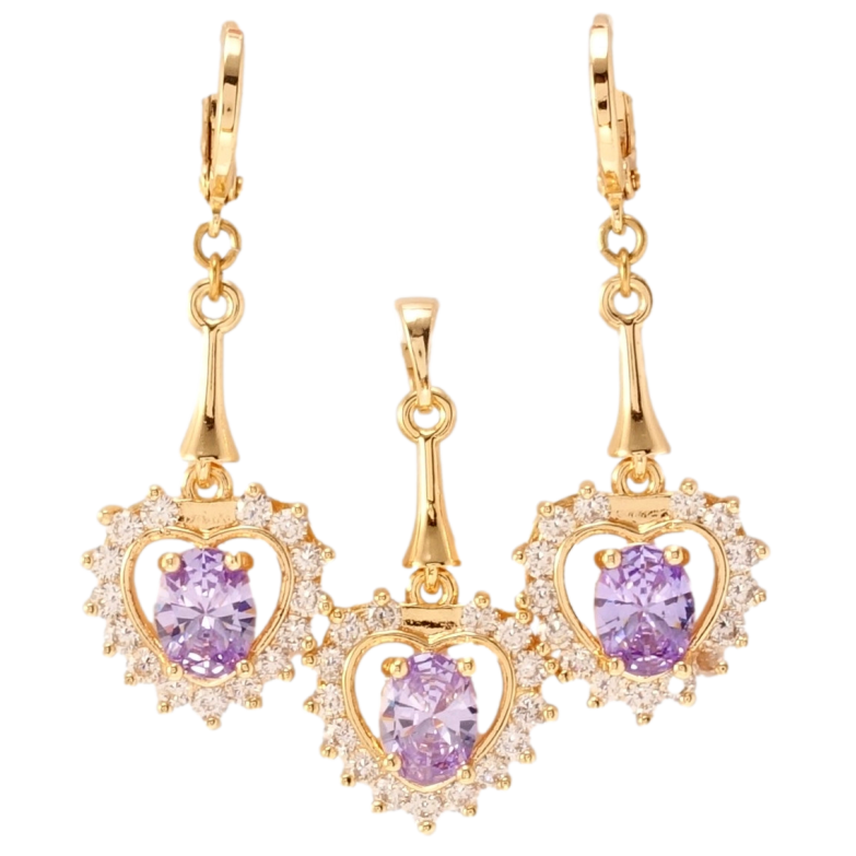 Набір Xuping M&L Колір 18K Сережки Кулон Сердечки з бузковими кристалами та цирконієм фото №1 Набір Xuping M&L Колір 18K Сережки Кулон Сердечки з бузковими кристалами та цирконієм фото №1