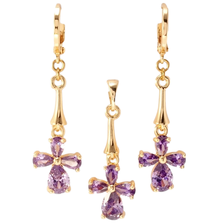 Набор Xuping M&L Цвет 18K Серьги Кулон Сиреневые кристальные крестики фото №13