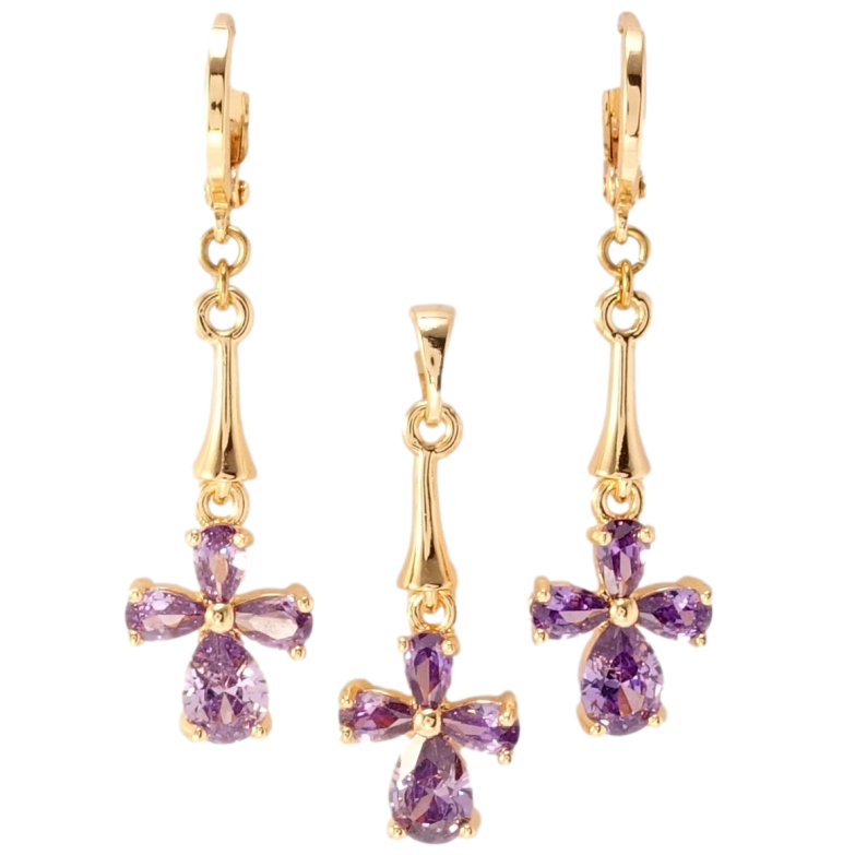 Набір Xuping M&L Колір 18K Сережки Кулон Бузкові кристальні хрестики фото №1