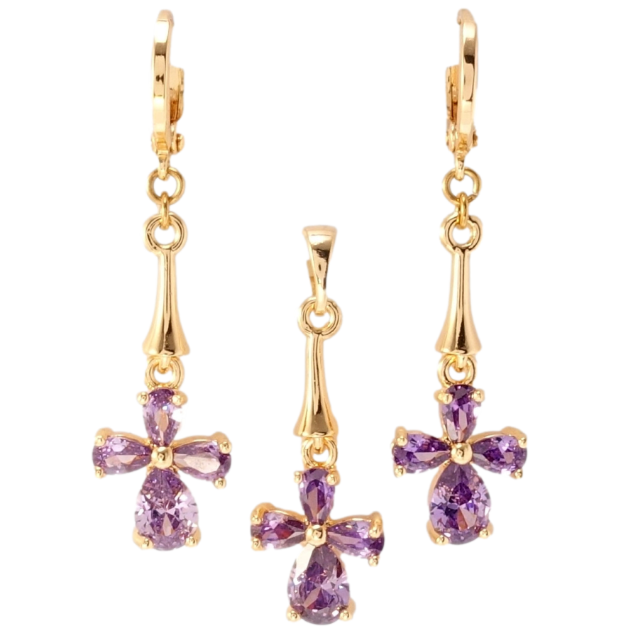 Набор Xuping M&L Цвет 18K Серьги Кулон Сиреневые кристальные крестики фото №1