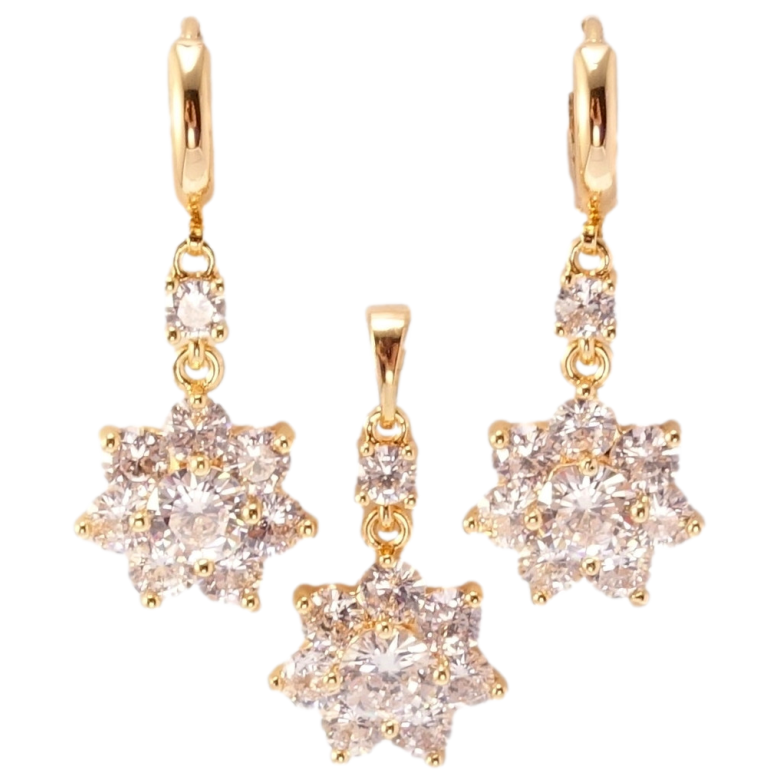 Набір Xuping M&L Колір 18K Сережки Кулон Кристальні квіточки фото №3 Набір Xuping M&L Колір 18K Сережки Кулон Кристальні квіточки фото №3