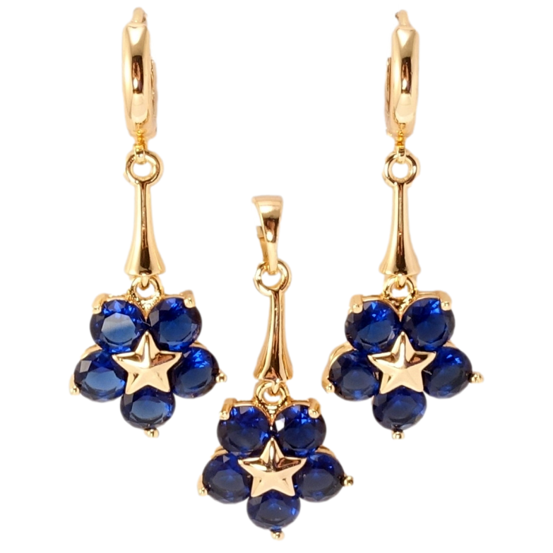 Набор Xuping M&L Цвет 18K Серьги Кулон Синие кристальные цветочки фото №1 Набор Xuping M&L Цвет 18K Серьги Кулон Синие кристальные цветочки фото №1