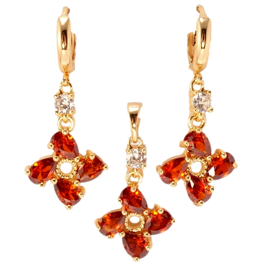 Набір Xuping M&L Колір 18K Сережки Кулон Червоні кристальні чотирилистники фото №1 Набір Xuping M&L Колір 18K Сережки Кулон Червоні кристальні чотирилистники фото №1