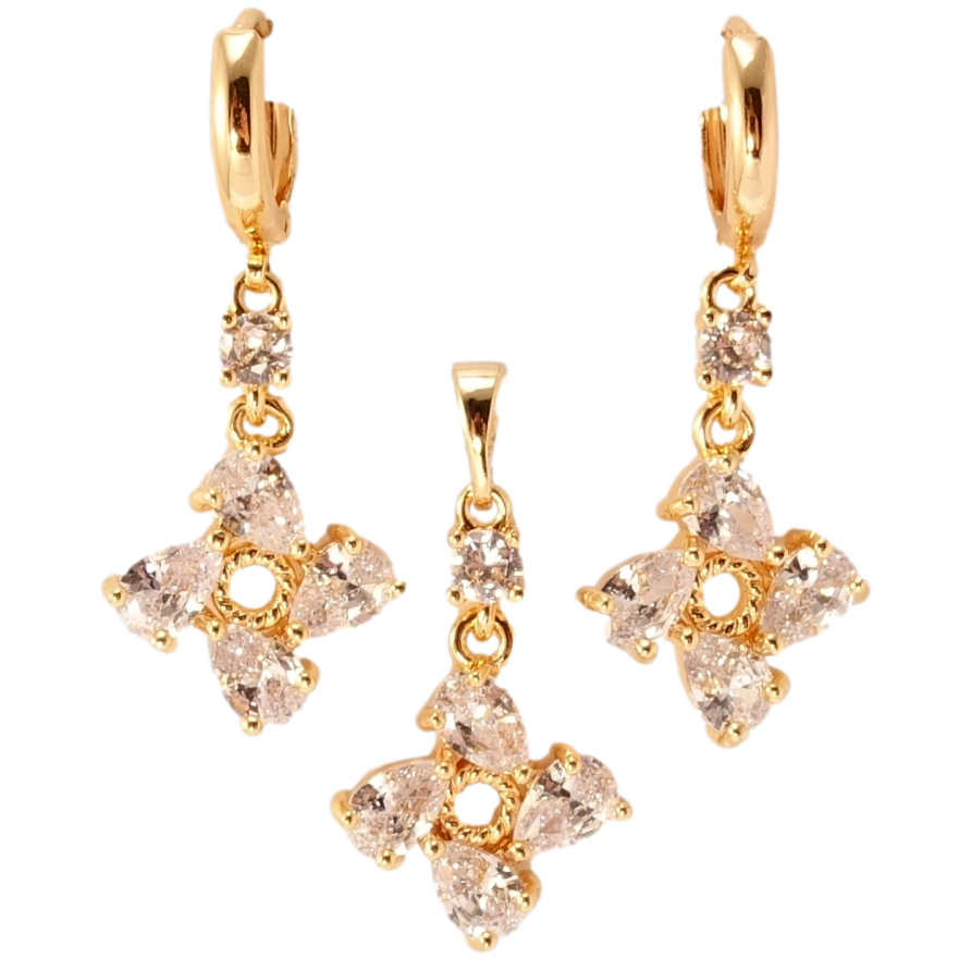 Набір Xuping M&L Колір 18K Сережки Кулон Кристальні чотирилистники фото №1