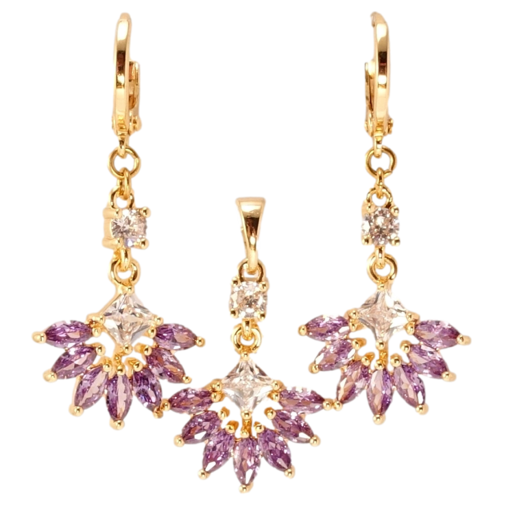 Набор Xuping M&L Цвет 18K Серьги Кулон Изысканный сиреневый кристальный веер фото №7
