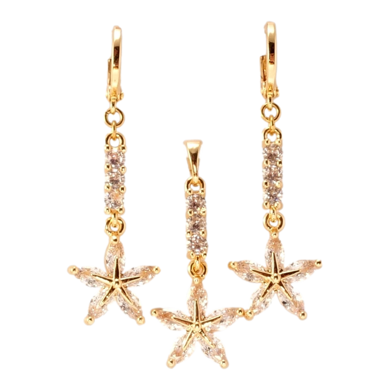 Набір Xuping M&L Колір 18K Сережки Кулон Кристальні квіточки на доріжках цирконію фото №1