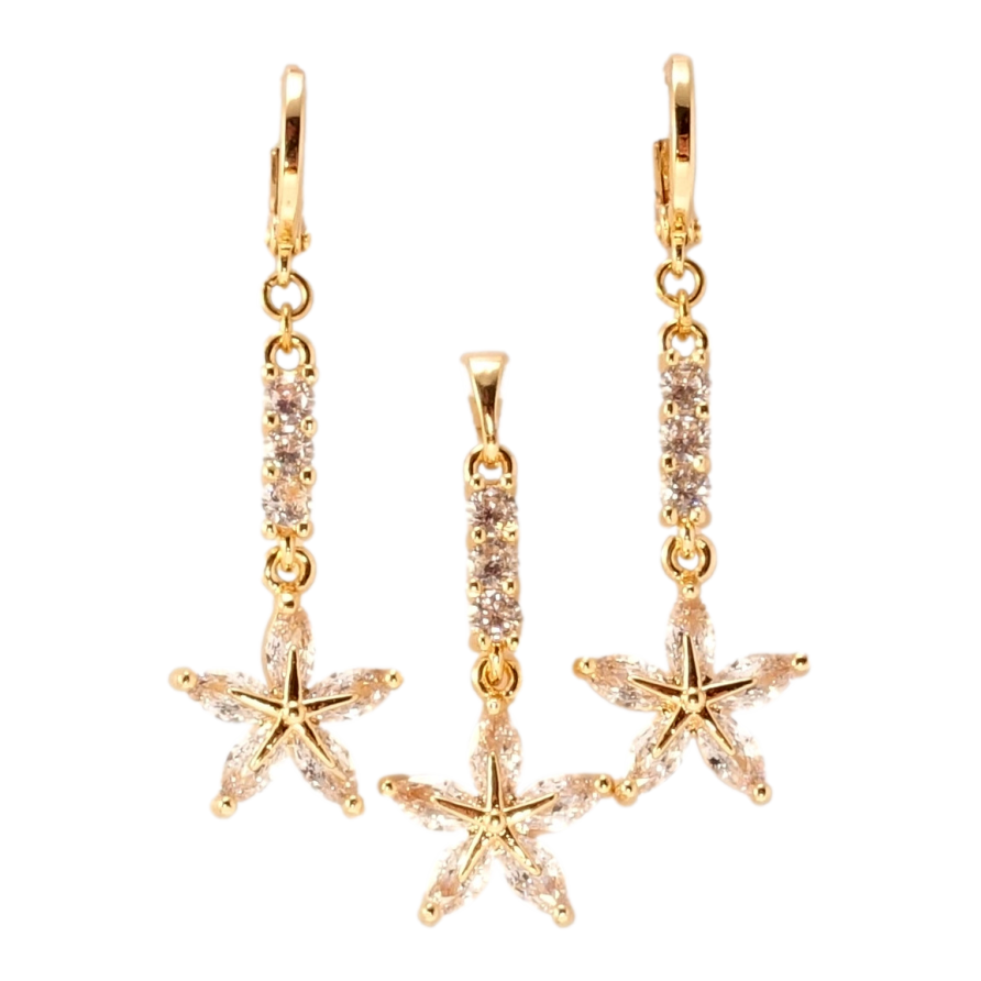 Набор Xuping M&L Цвет 18K Серьги Кулон Кристальные цветочки на дорожках циркония фото №1