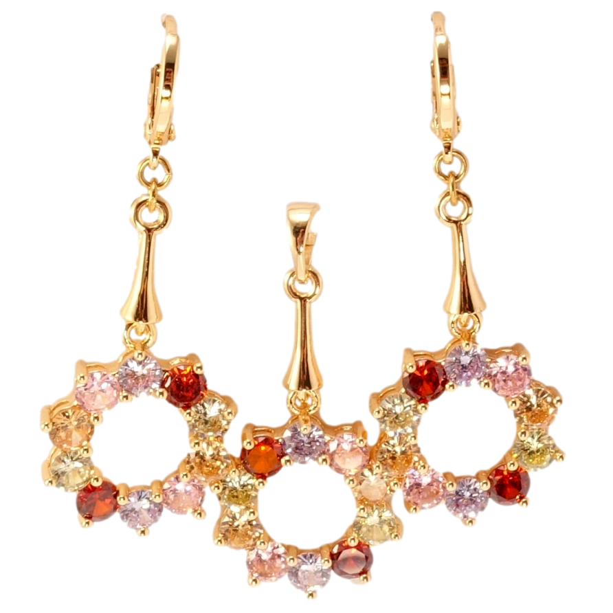 Набір Xuping M&L Колір 18K Сережки Кулон Віночки з різнокольорових кристалів фото №1 Набір Xuping M&L Колір 18K Сережки Кулон Віночки з різнокольорових кристалів фото №1