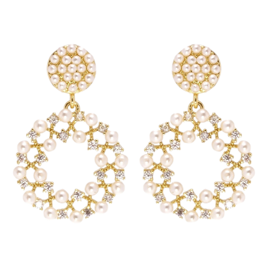 Серьги Xuping JEAN GOUJON Позолота 14K пусеты Жемчужно-циркониевые веночки фото №1 Серьги Xuping JEAN GOUJON Позолота 14K пусеты Жемчужно-циркониевые веночки фото №1