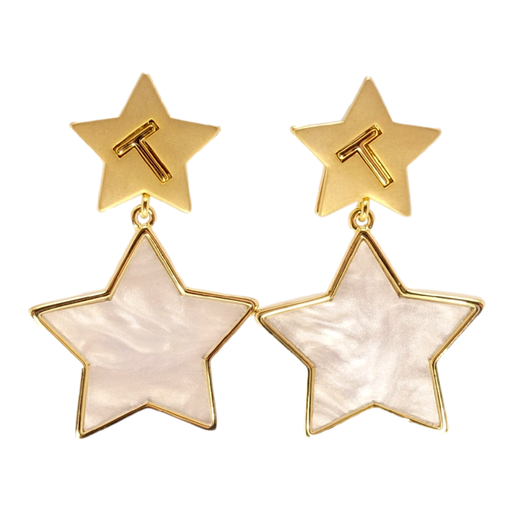 Сережки Xuping JEAN GOUJON Позолота 14K пусети Зірки з перламутром та літерою фото №8