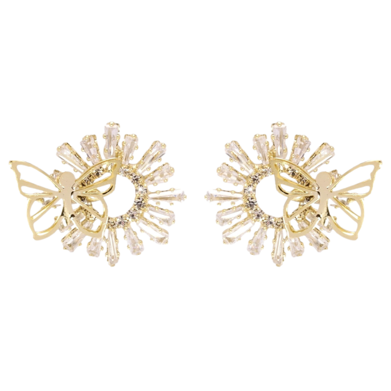 Серьги Xuping JEAN GOUJON Позолота 14K пусеты Лучистые колечки с бабочками фото №1 Серьги Xuping JEAN GOUJON Позолота 14K пусеты Лучистые колечки с бабочками фото №1