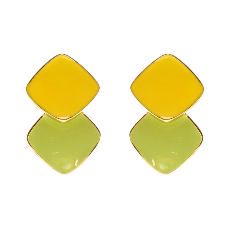 Сережки Xuping JEAN GOUJON Позолота 14K пусети Два ромби з жовто-зеленою емаллю фото №6 Сережки Xuping JEAN GOUJON Позолота 14K пусети Два ромби з жовто-зеленою емаллю фото №6