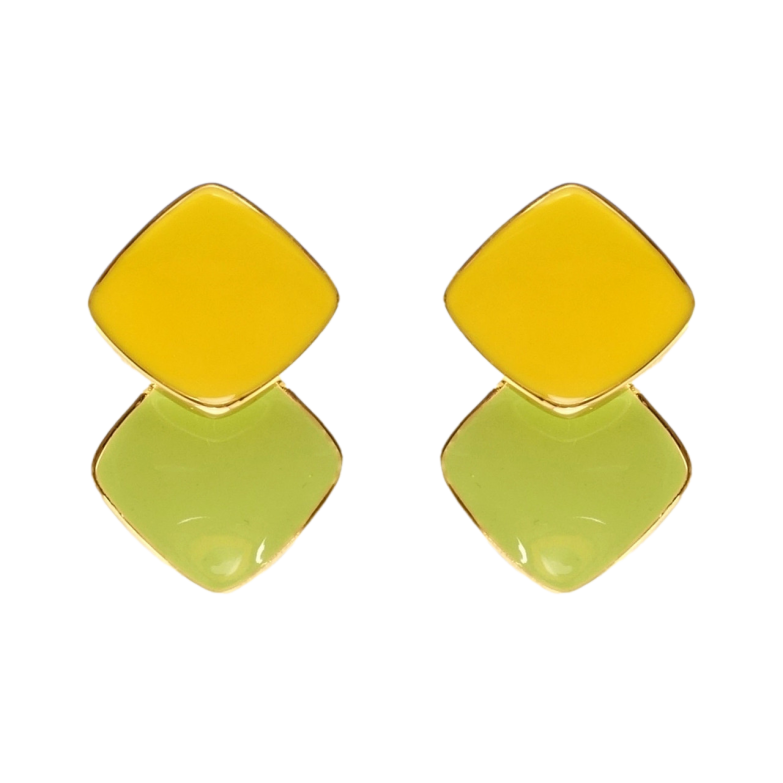 Сережки Xuping JEAN GOUJON Позолота 14K пусети Два ромби з жовто-зеленою емаллю фото №1 Сережки Xuping JEAN GOUJON Позолота 14K пусети Два ромби з жовто-зеленою емаллю фото №1