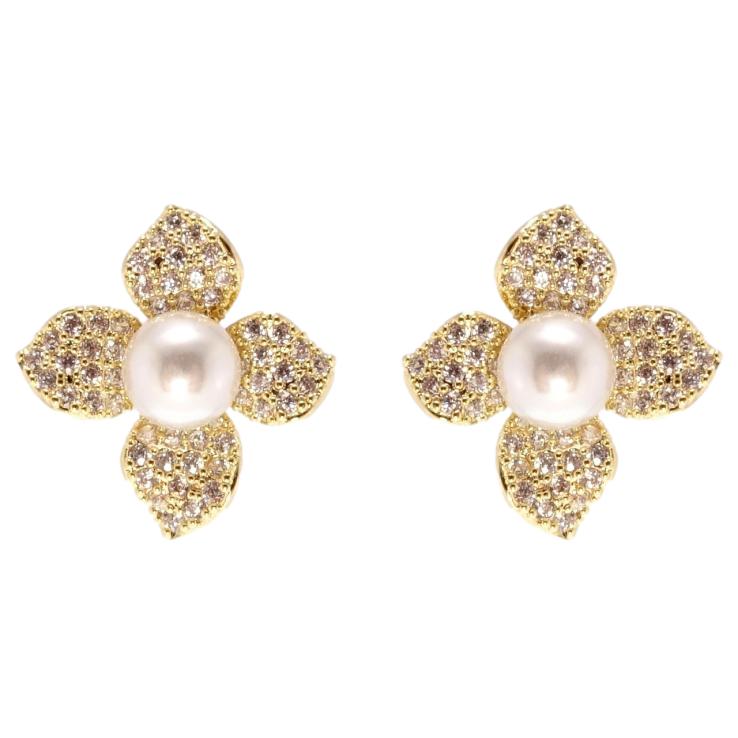 Сережки Xuping JEAN GOUJON Позолота 14K пусети Квіточки з перлами та цирконієм фото №16 Сережки Xuping JEAN GOUJON Позолота 14K пусети Квіточки з перлами та цирконієм фото №16