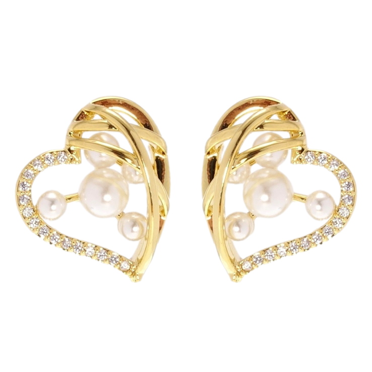 Сережки Xuping JEAN GOUJON Позолота 14K пусети Сердечки з перлами та цирконієм фото №2 Сережки Xuping JEAN GOUJON Позолота 14K пусети Сердечки з перлами та цирконієм фото №2