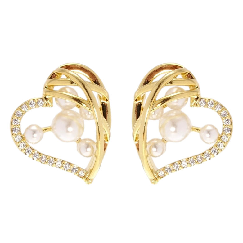 Сережки Xuping JEAN GOUJON Позолота 14K пусети Сердечки з перлами та цирконієм фото №1 Сережки Xuping JEAN GOUJON Позолота 14K пусети Сердечки з перлами та цирконієм фото №1