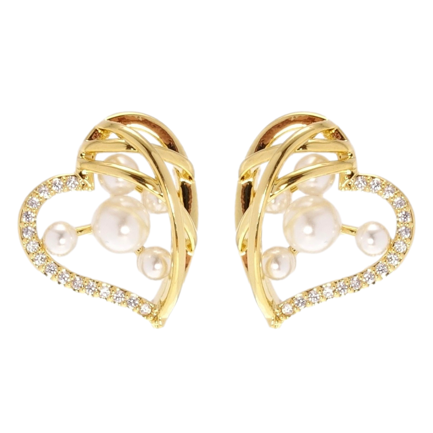 Сережки Xuping JEAN GOUJON Позолота 14K пусети Сердечки з перлами та цирконієм фото №1 Сережки Xuping JEAN GOUJON Позолота 14K пусети Сердечки з перлами та цирконієм фото №1