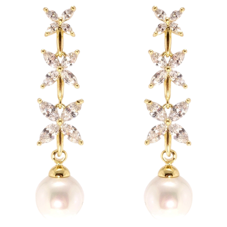 Сережки Xuping JEAN GOUJON Позолота 14K пусети Кристальні квіточки з перлинами фото №1 Сережки Xuping JEAN GOUJON Позолота 14K пусети Кристальні квіточки з перлинами фото №1