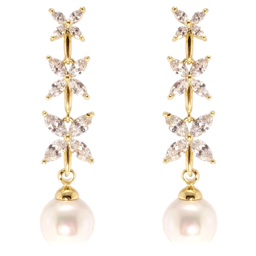 Сережки Xuping JEAN GOUJON Позолота 14K пусети Кристальні квіточки з перлинами фото №1 Сережки Xuping JEAN GOUJON Позолота 14K пусети Кристальні квіточки з перлинами фото №1