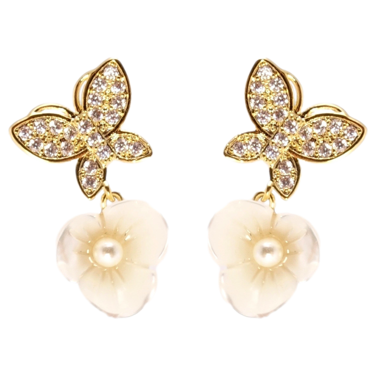 Серьги Xuping JEAN GOUJON Позолота 14K пусеты Бабочки с перламутровыми цветочками фото №16 Серьги Xuping JEAN GOUJON Позолота 14K пусеты Бабочки с перламутровыми цветочками фото №16