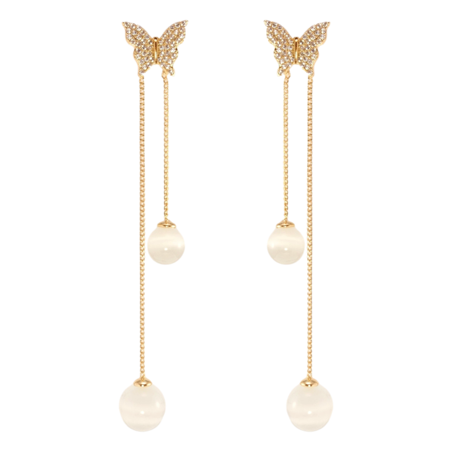 Сережки Xuping JEAN GOUJON Позолота 18K пусети Метелики з намистинами Котяче око фото №1