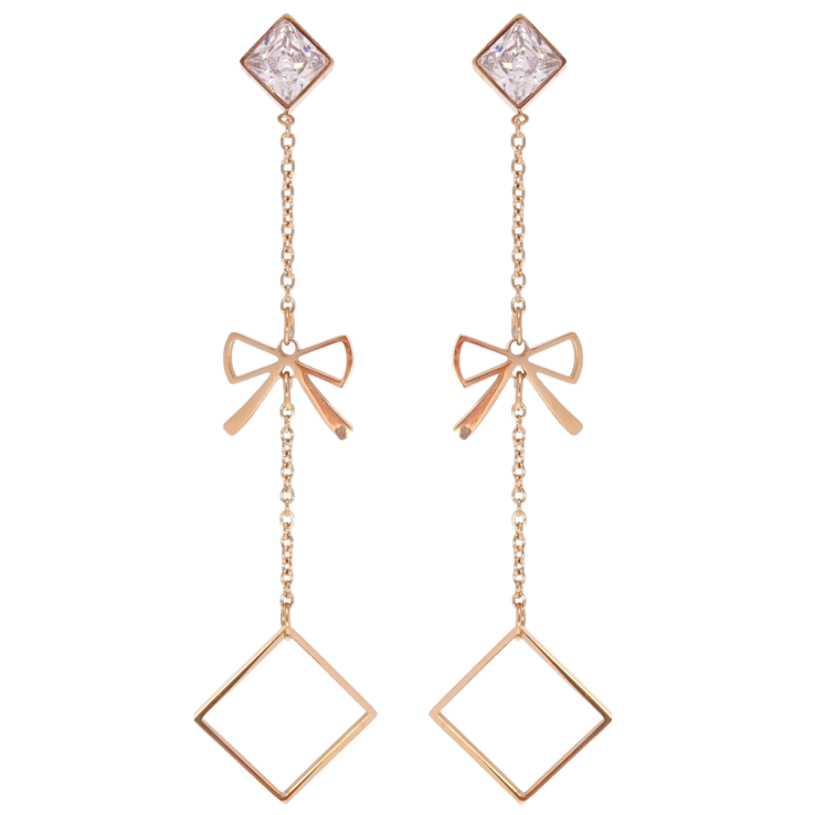 Серьги Xuping TTM Stainless Steel цвет РО пусеты Ромбовые подвески с бантами фото №12