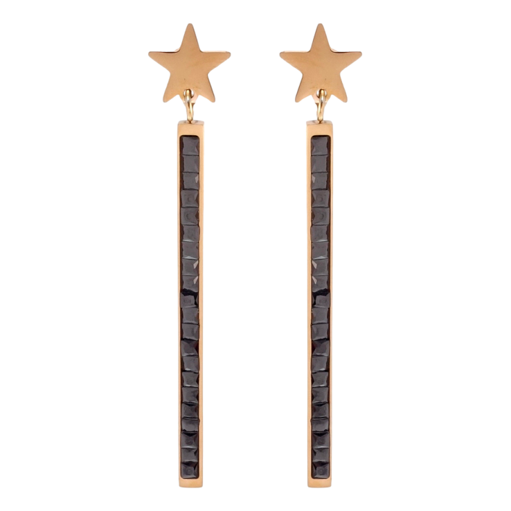 Серьги Xuping TTM Stainless Steel цвет РО пусеты Звезды с дорожками черных кристаллов фото №13