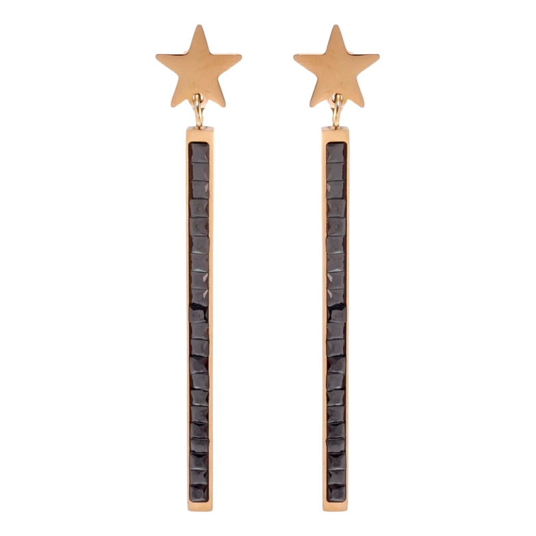 Серьги Xuping TTM Stainless Steel цвет РО пусеты Звезды с дорожками черных кристаллов фото №1