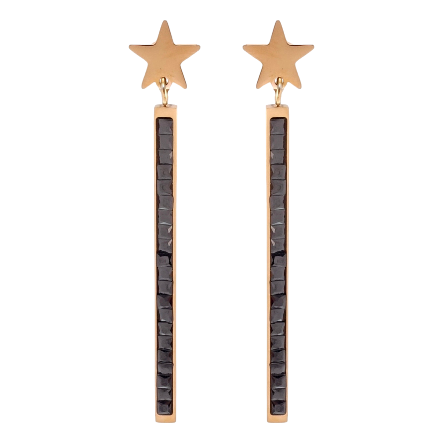 Серьги Xuping TTM Stainless Steel цвет РО пусеты Звезды с дорожками черных кристаллов фото №1