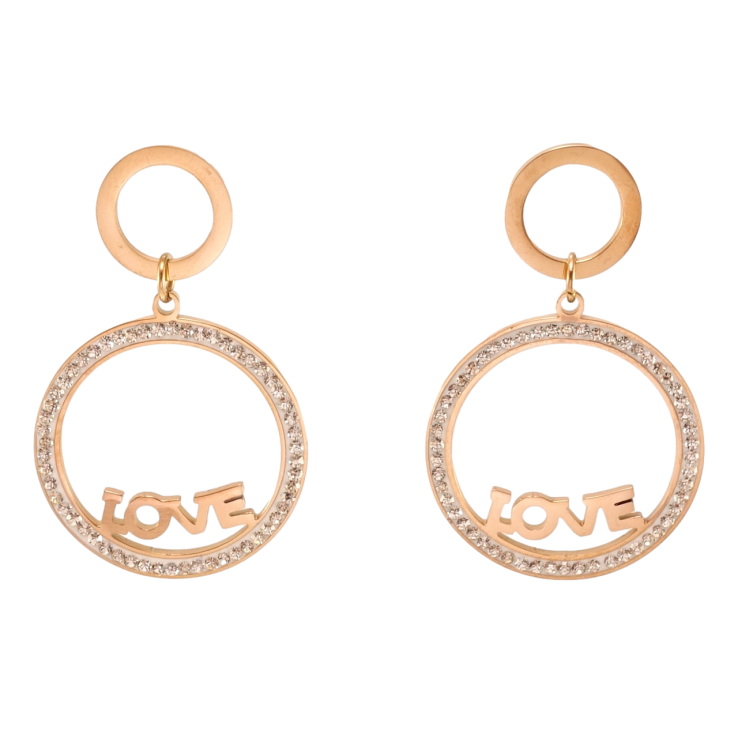 Серьги Xuping TTM Stainless Steel цвет РО пусеты Колечки с цирконием и надписью Love фото №19