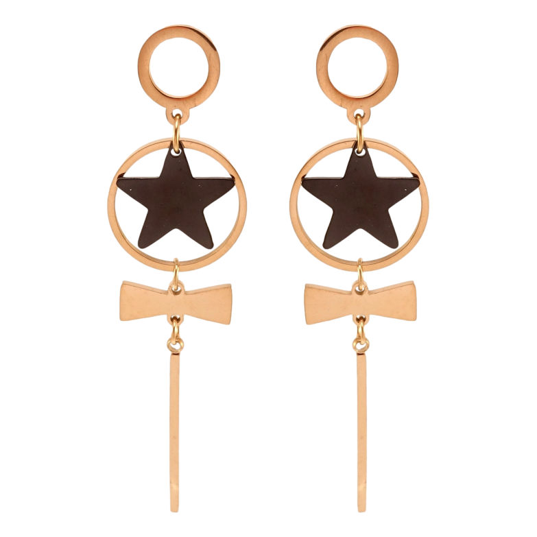 Серьги Xuping TTM Stainless Steel цвет РО пусеты Подвески со звездами и бантами фото №1