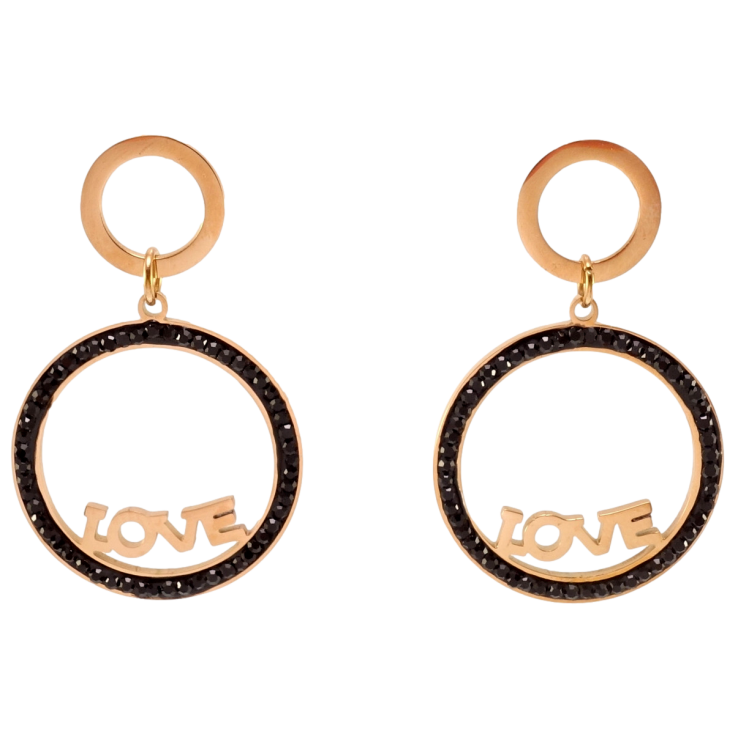 Серьги Xuping TTM Stainless Steel цвет РО пусеты Колечки с черным цирконием и надписью Love фото №18