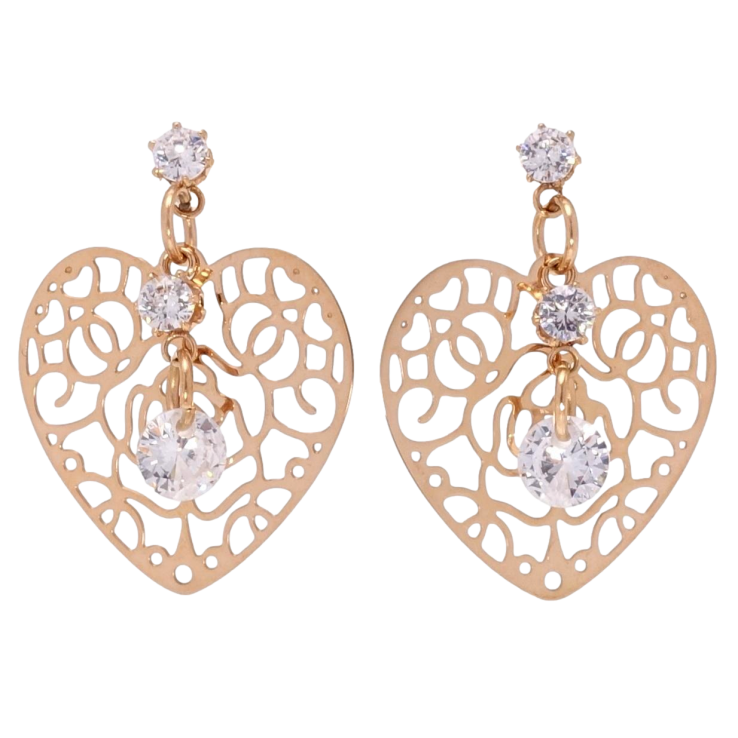 Серьги Xuping TTM Stainless Steel цвет РО пусеты Ажурные сердечки с кристаллами фото №6