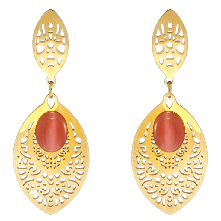 Серьги Xuping TTM Stainless Steel цвет 14K пусеты Ажурные подвески с красными камнями фото №9