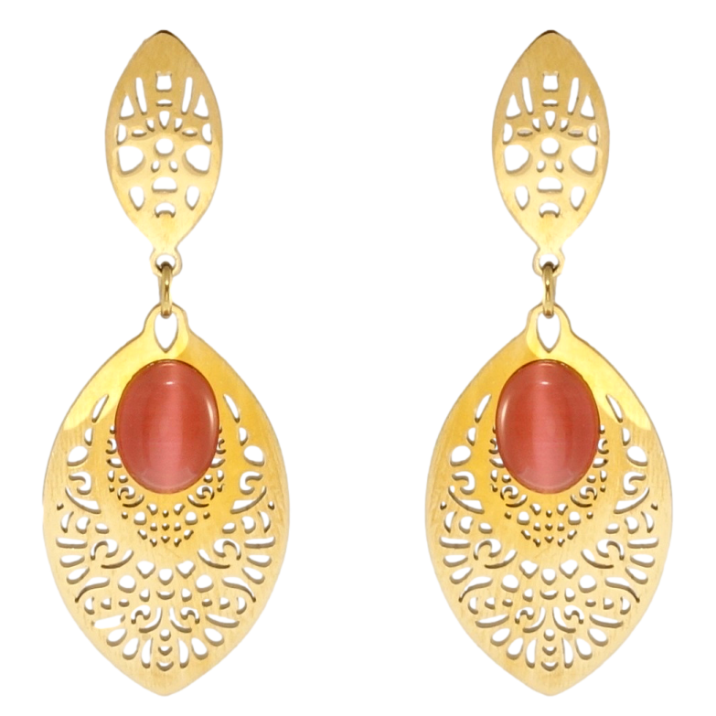 Серьги Xuping TTM Stainless Steel цвет 14K пусеты Ажурные подвески с красными камнями фото №1