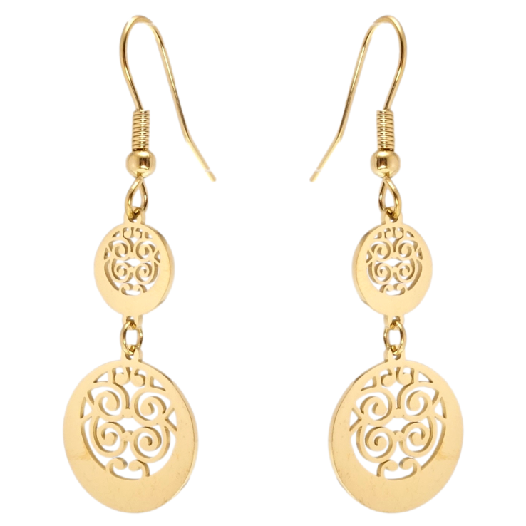 Серьги Xuping TTM Stainless Steel цвет 14K подвески французский замок Ажурные подвески фото №21 Серьги Xuping TTM Stainless Steel цвет 14K подвески французский замок Ажурные подвески фото №21