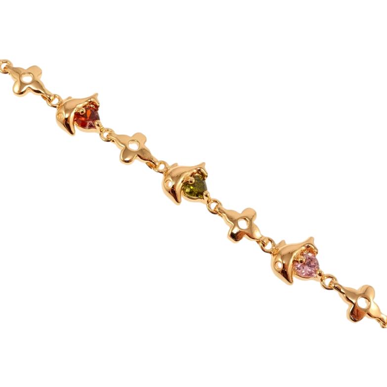 Браслет Xuping M&L Колір 18К Дельфіни з різнокольоровими кристалами довжина з доп.замком 17.5,19.5см фото №1 Браслет Xuping M&L Колір 18К Дельфіни з різнокольоровими кристалами довжина з доп.замком 17.5,19.5см фото №1