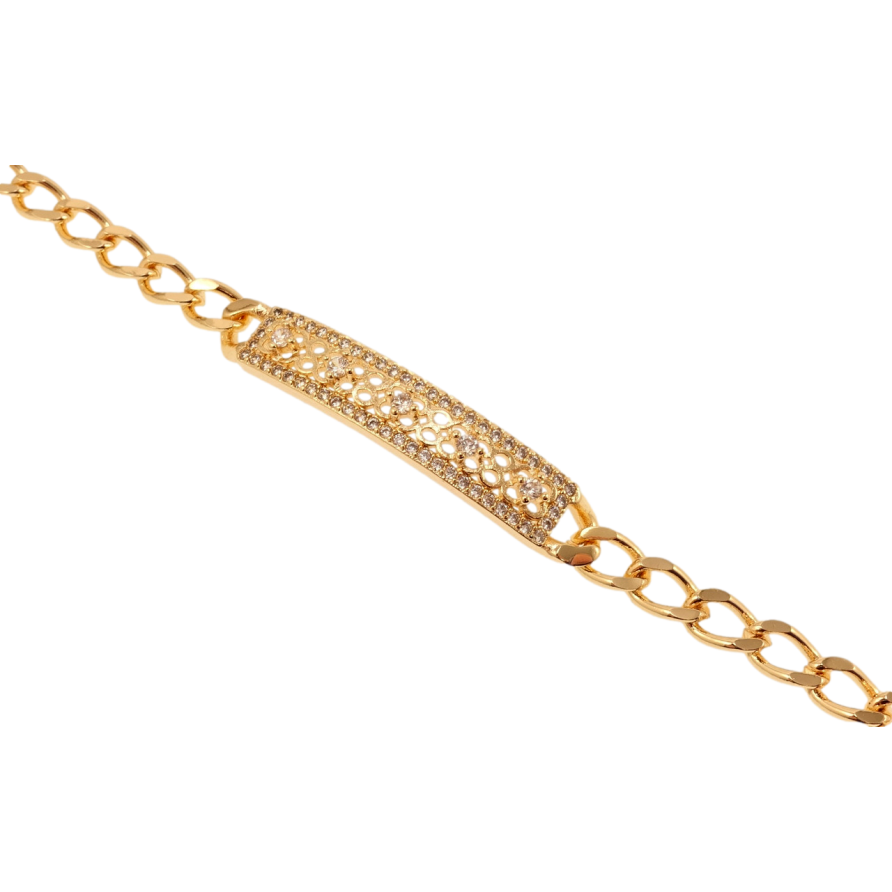 Браслет Xuping M&L Колір 18K Плетіння Панцирне та вставка з цирконієм та різьбленим візерунком довжина 19см х 5мм фото №1