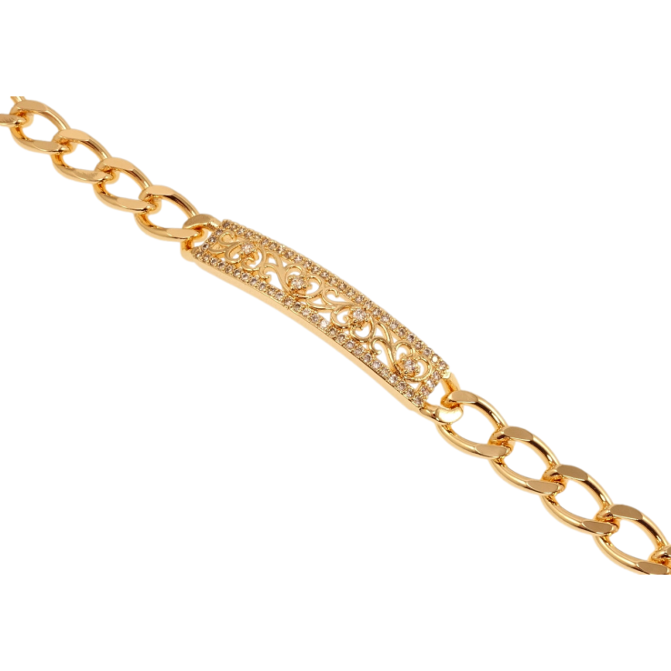 Браслет Xuping M&L Колір 18K Плетіння Панцирне та вставка з цирконієм та різьбленим візерунком довжина 19см х 7мм фото №19