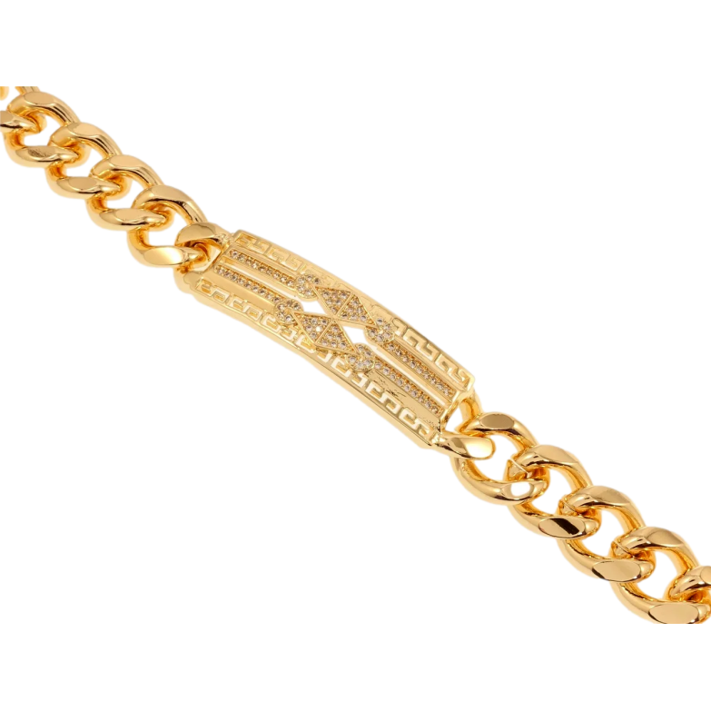 Браслет Xuping M&L Колір 18K Плетіння Панцирне та вставка з цирконієм та меандровим візерунком довжина 20,5см фото №1