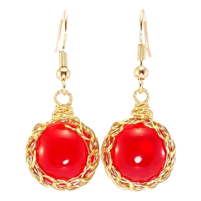 Серьги Xuping Позолота 18K французский замок Красные стеклянные полусферы в оправе из проволоки фото №1 Серьги Xuping Позолота 18K французский замок Красные стеклянные полусферы в оправе из проволоки фото №1