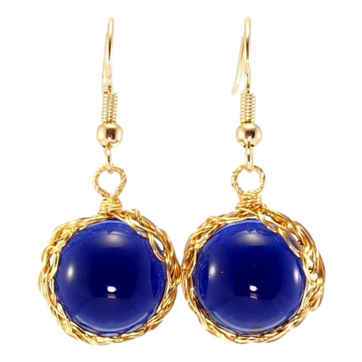 Серьги Xuping Позолота 18K французский замок Синие стеклянные полусферы в оправе из проволоки фото №7 Серьги Xuping Позолота 18K французский замок Синие стеклянные полусферы в оправе из проволоки фото №7