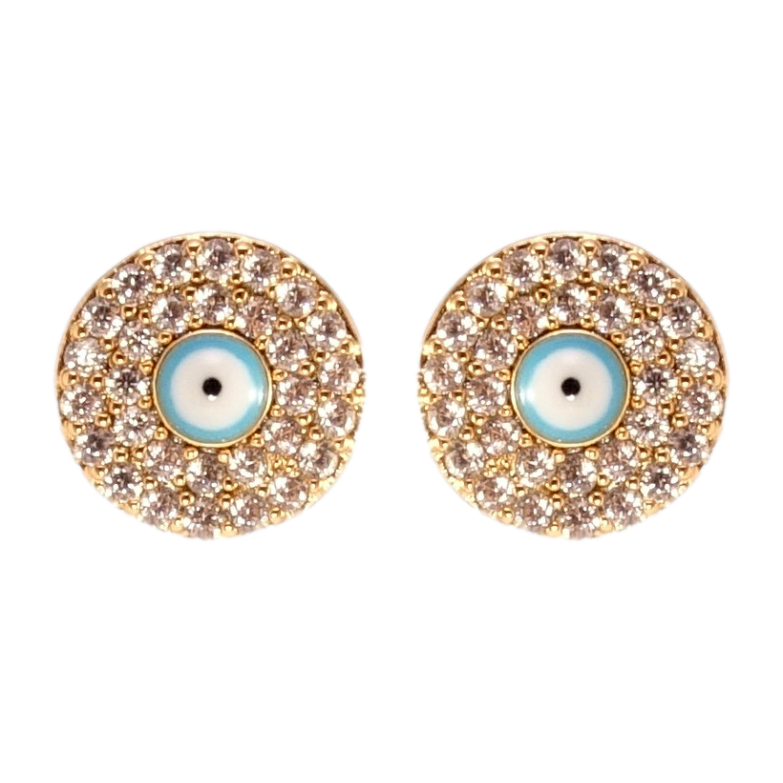 Серьги Xuping Позолота 18K пусеты Голубой Глаз Фатимы инкрустация цирконием ø 8мм фото №1