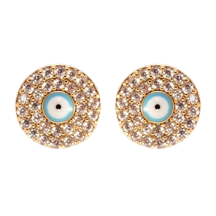 Серьги Xuping Позолота 18K пусеты Голубой Глаз Фатимы инкрустация цирконием ø 8мм фото №1