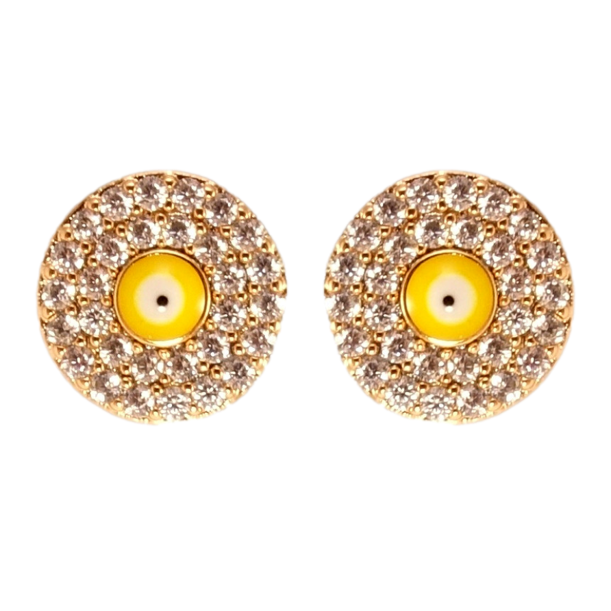 Серьги Xuping Позолота 18K пусеты Желтый Глаз Фатимы инкрустация цирконием ø 8мм фото №1